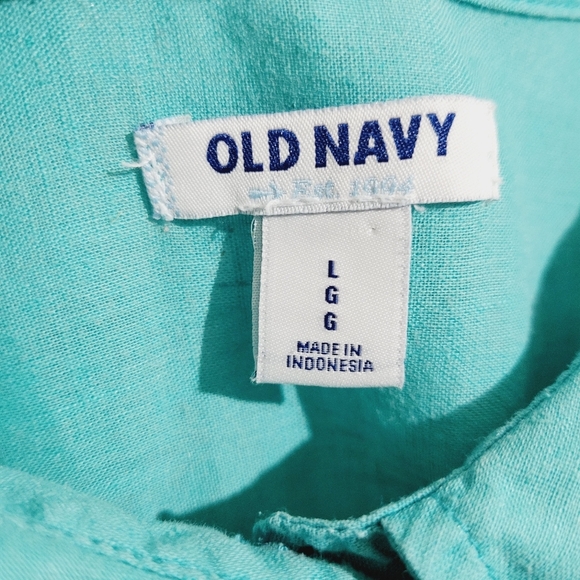 Linen Cotton Blend Button Up Shirt Women’s Size Large Turquoise Color Old Navy - Picture 11 of 12